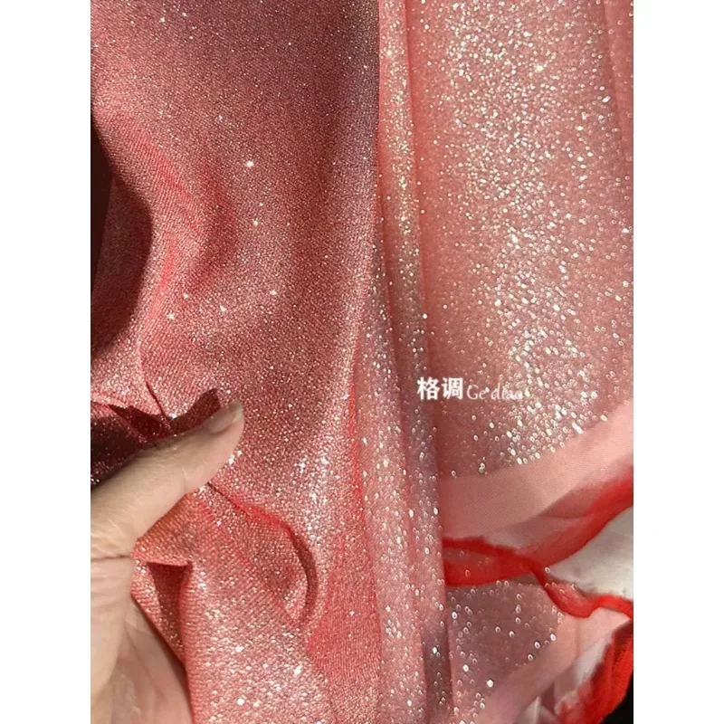 Crystal Mesh Fabric - Красная блестящая пудра-марлевая ткань Иллюзия Лазерная