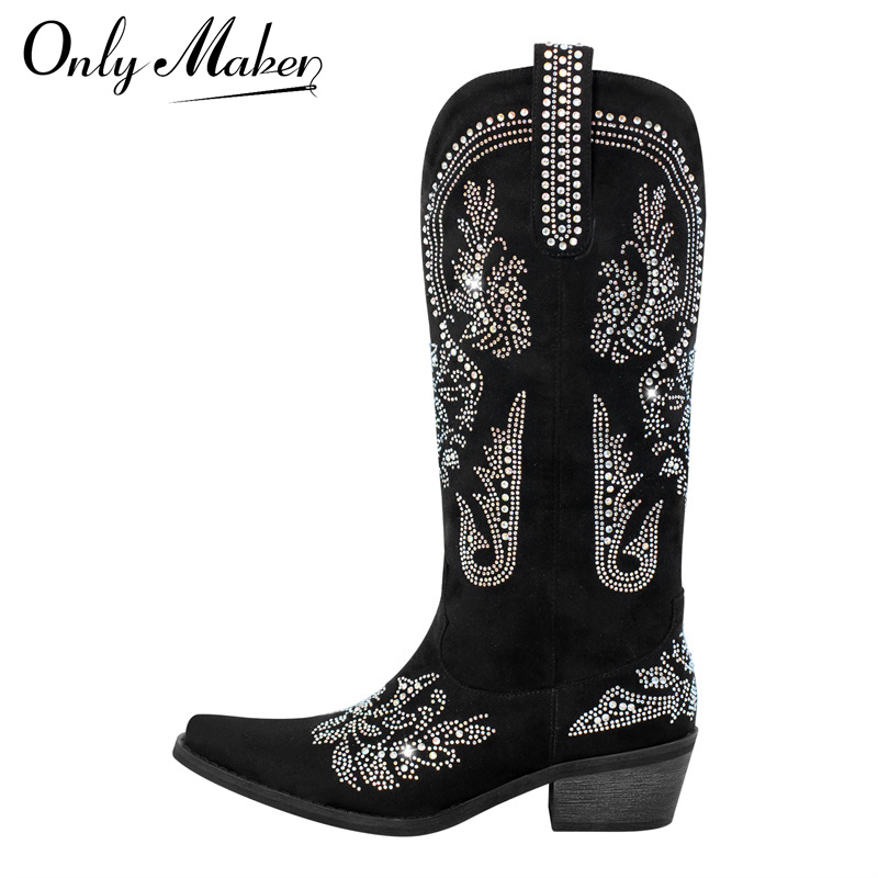 Sew On Rhinestone - Женские ковбойские сапоги Onlymaker с острым